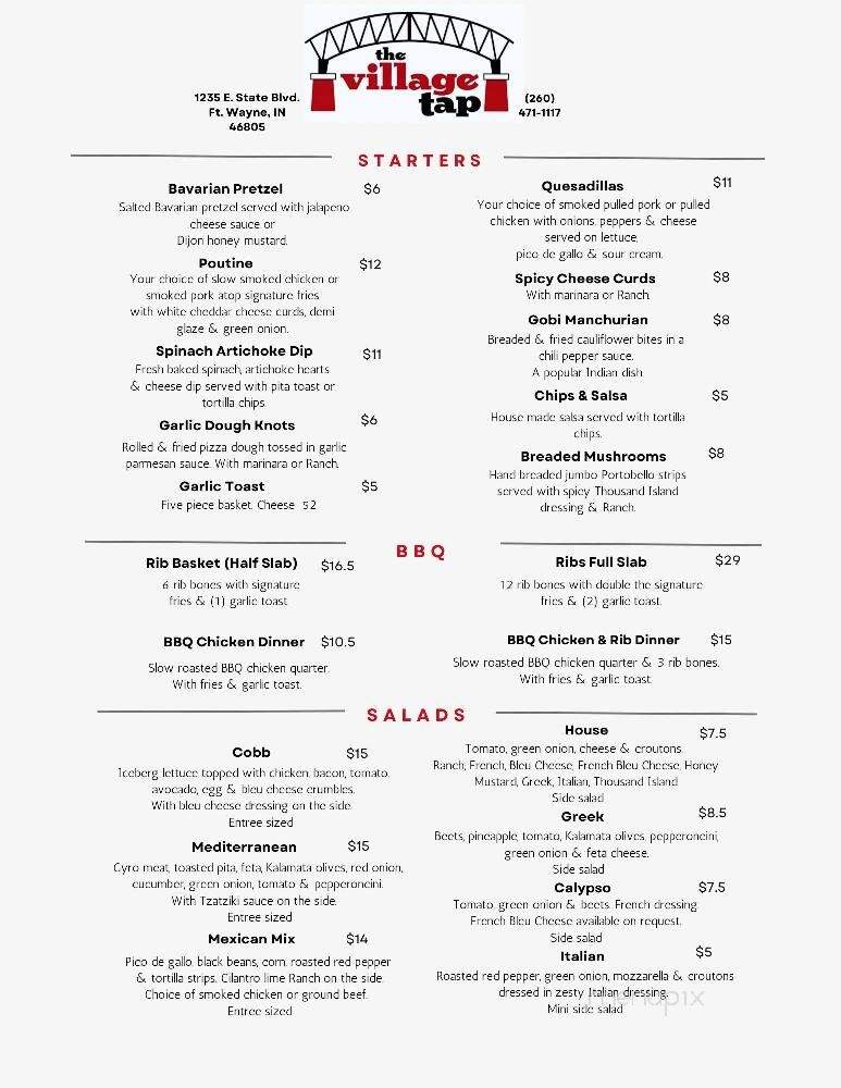 The Village Tap - Fort Wayne, IN menu_pic