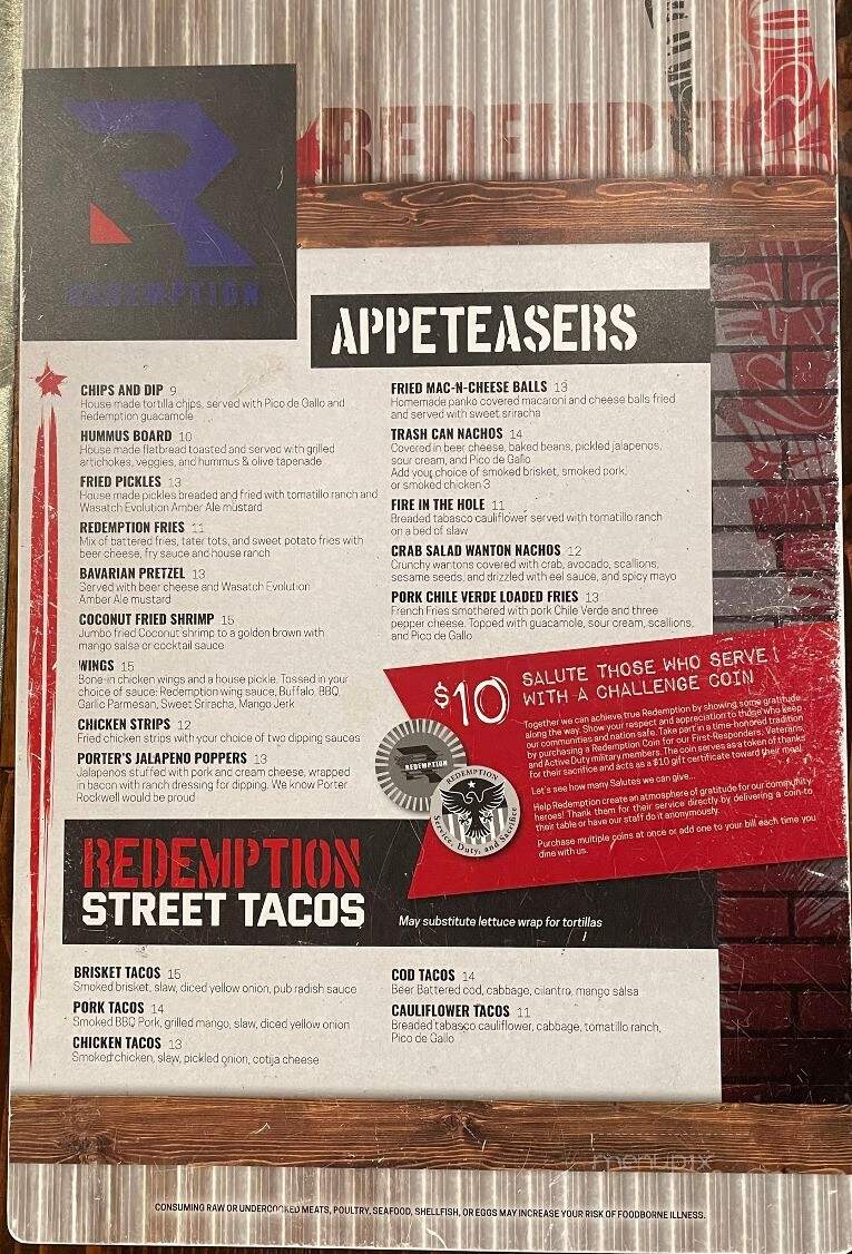 Redemption Bar and Grill - Herriman, UT menu_pic
