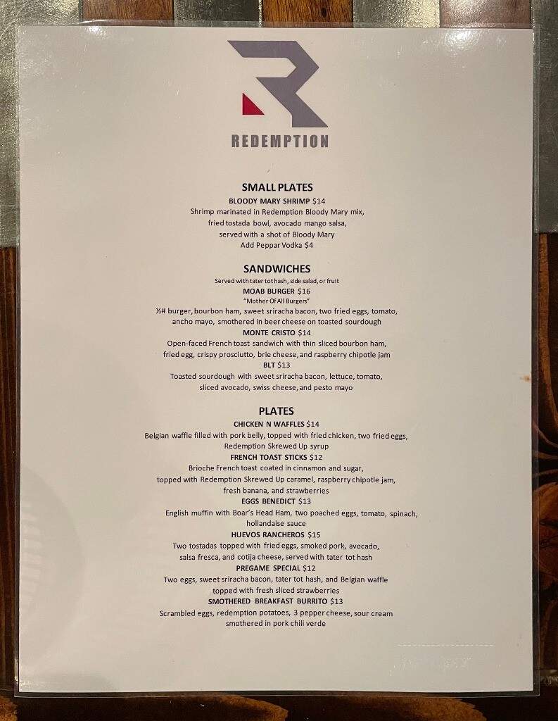 Redemption Bar and Grill - Herriman, UT menu_pic
