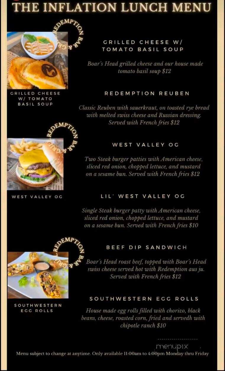 Redemption Bar and Grill - Herriman, UT menu_pic