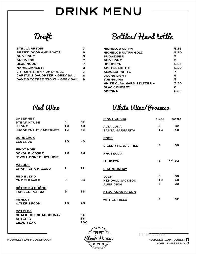 No Bull Steak House and Pub - Westerly, RI menu_pic