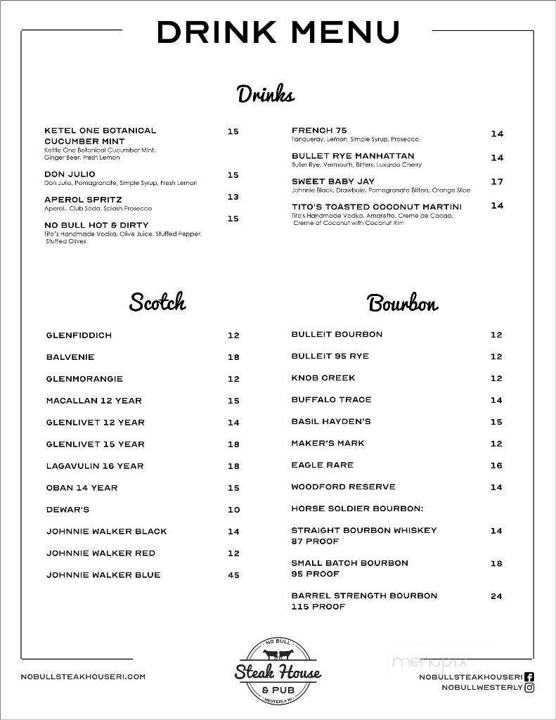 No Bull Steak House and Pub - Westerly, RI menu_pic