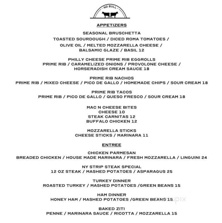 No Bull Steak House and Pub - Westerly, RI menu_pic