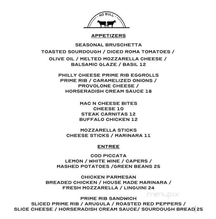 No Bull Steak House and Pub - Westerly, RI menu_pic