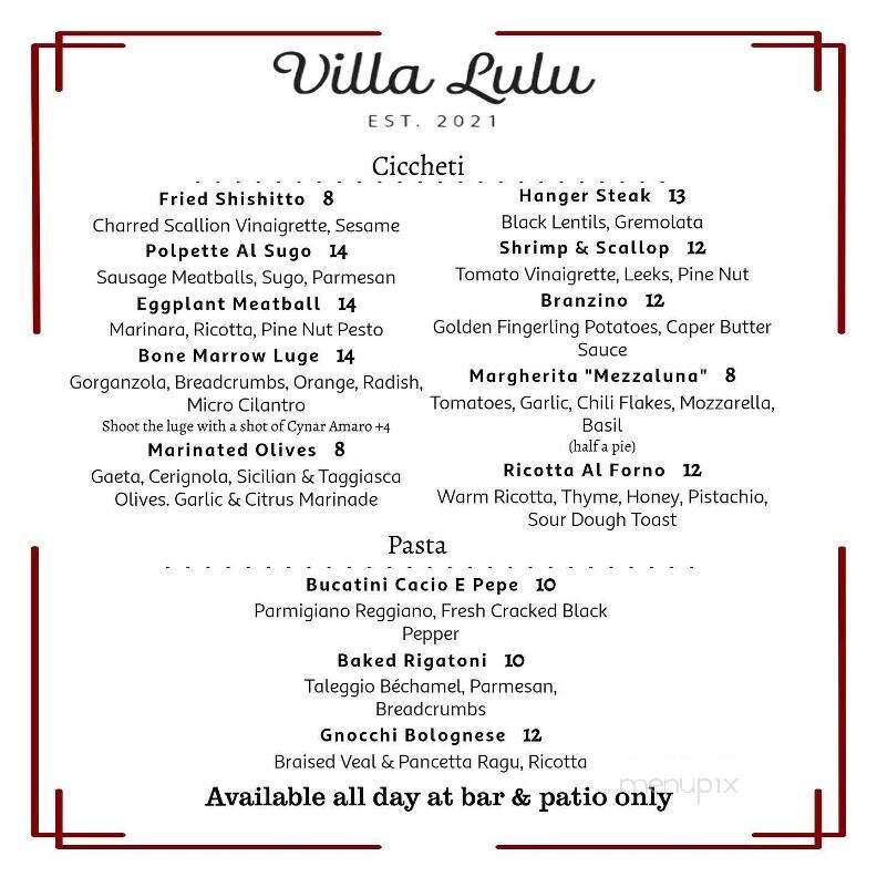 Villa Lulu - New Haven, CT menu_pic