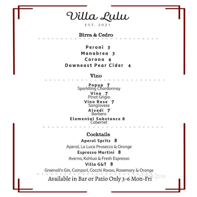 Villa Lulu - New Haven, CT menu_pic