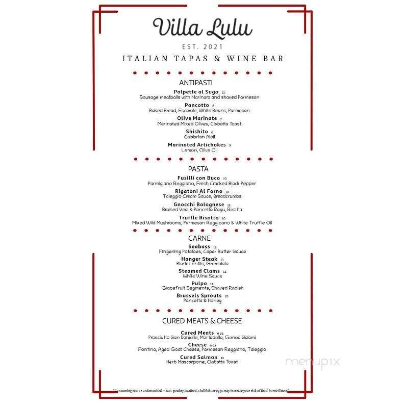 Villa Lulu - New Haven, CT menu_pic