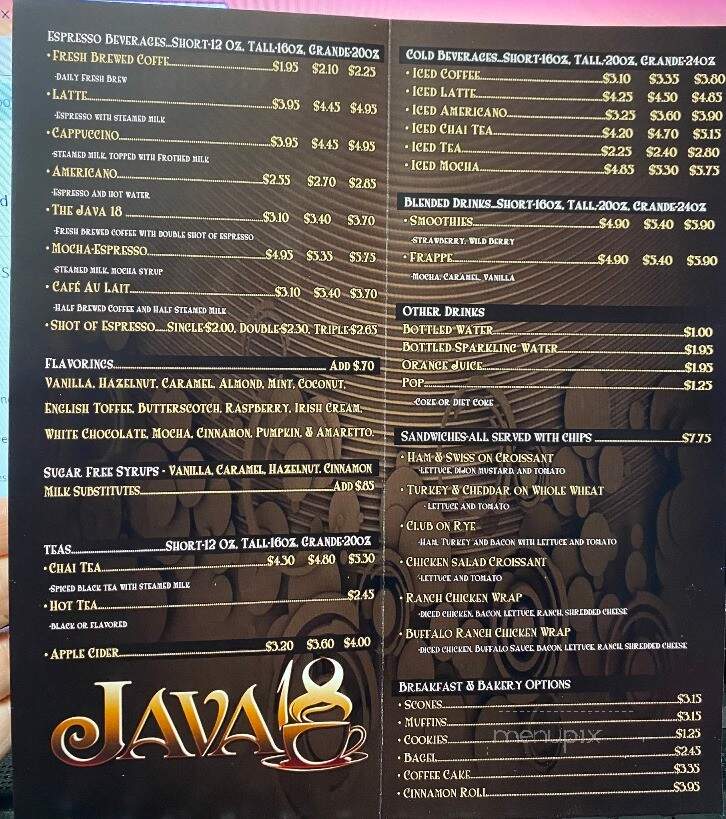 Java 18 - Garner, IA menu_pic