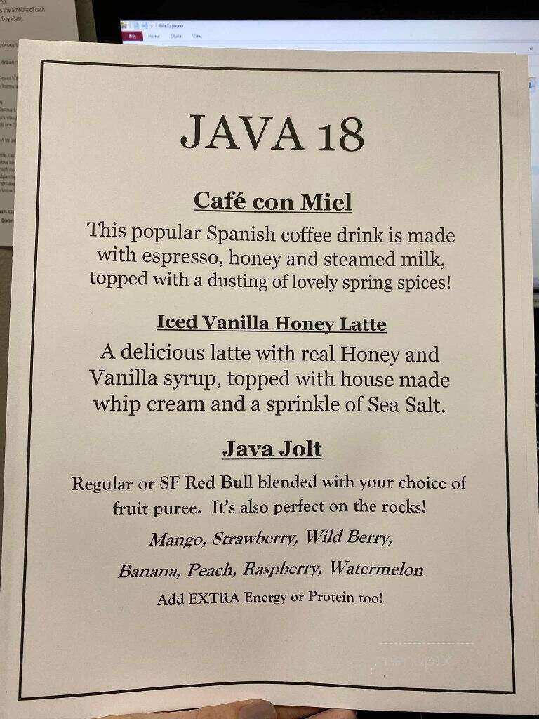 Java 18 - Garner, IA menu_pic