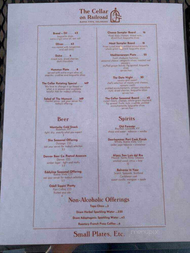 The Cellar on Railroad - Buena Vista, CO menu_pic