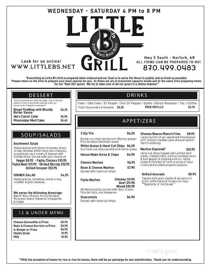 Little B's Grill - Norfork, AR menu_pic