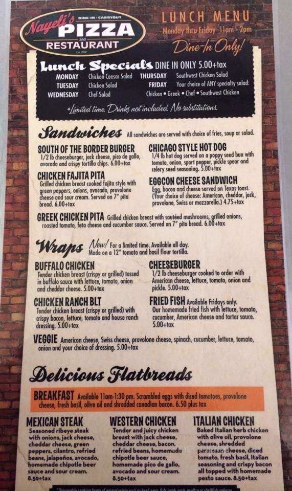 Nayeli's Pizza - Walworth, WI menu_pic