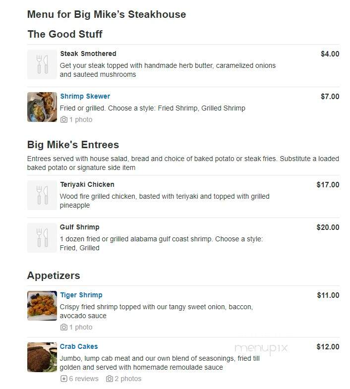 Big Mike's Steakhouse - Auburn, AL menu_pic