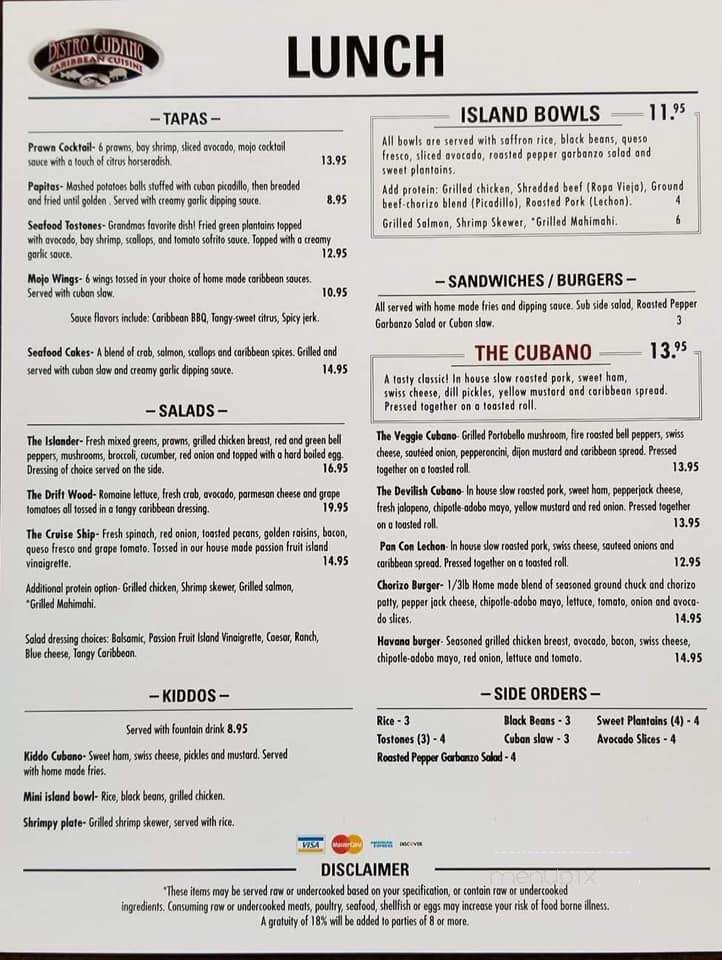 Bistro Cubano Caribbean Cuisine - Oregon City, OR menu_pic