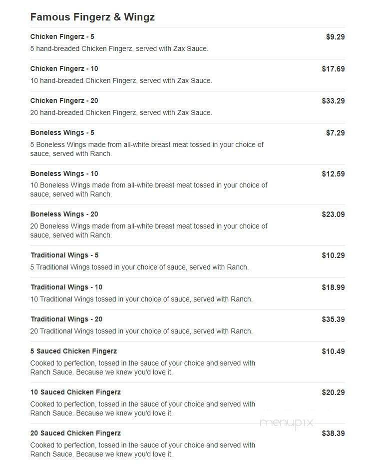Zaxby's Chicken Fingers & Buffalo Wings - Shelbyville, IN menu_pic
