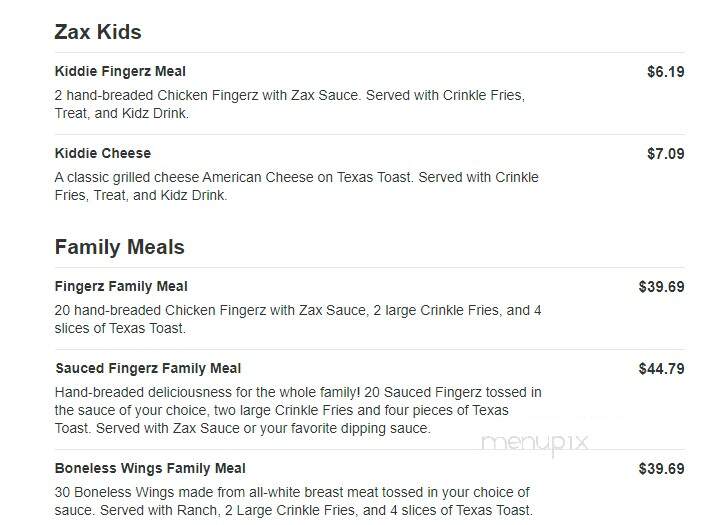 Zaxby's Chicken Fingers & Buffalo Wings - Shelbyville, IN menu_pic