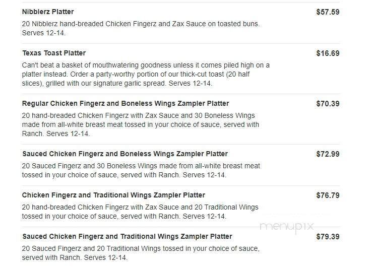 Zaxby's Chicken Fingers & Buffalo Wings - Shelbyville, IN menu_pic