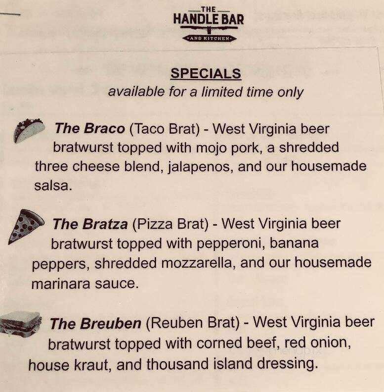 The Handle Bar Kitchen - Fayetteville, WV menu_pic