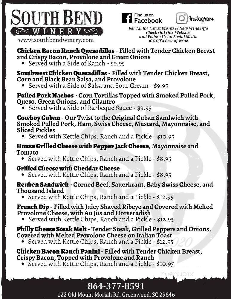 South Bend Winery - Greenwood, SC menu_pic