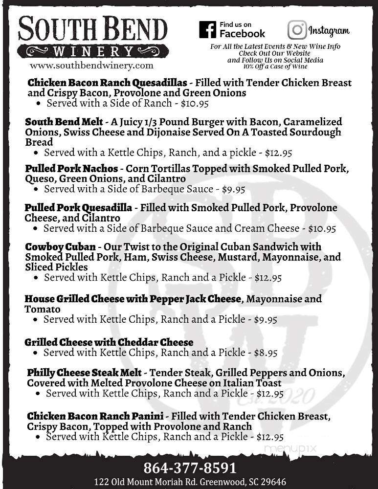 South Bend Winery - Greenwood, SC menu_pic