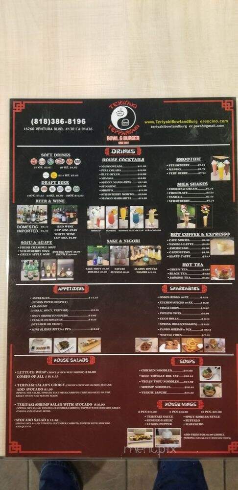 Teriyaki Bowl & Burger 2 - Encino, CA menu_pic