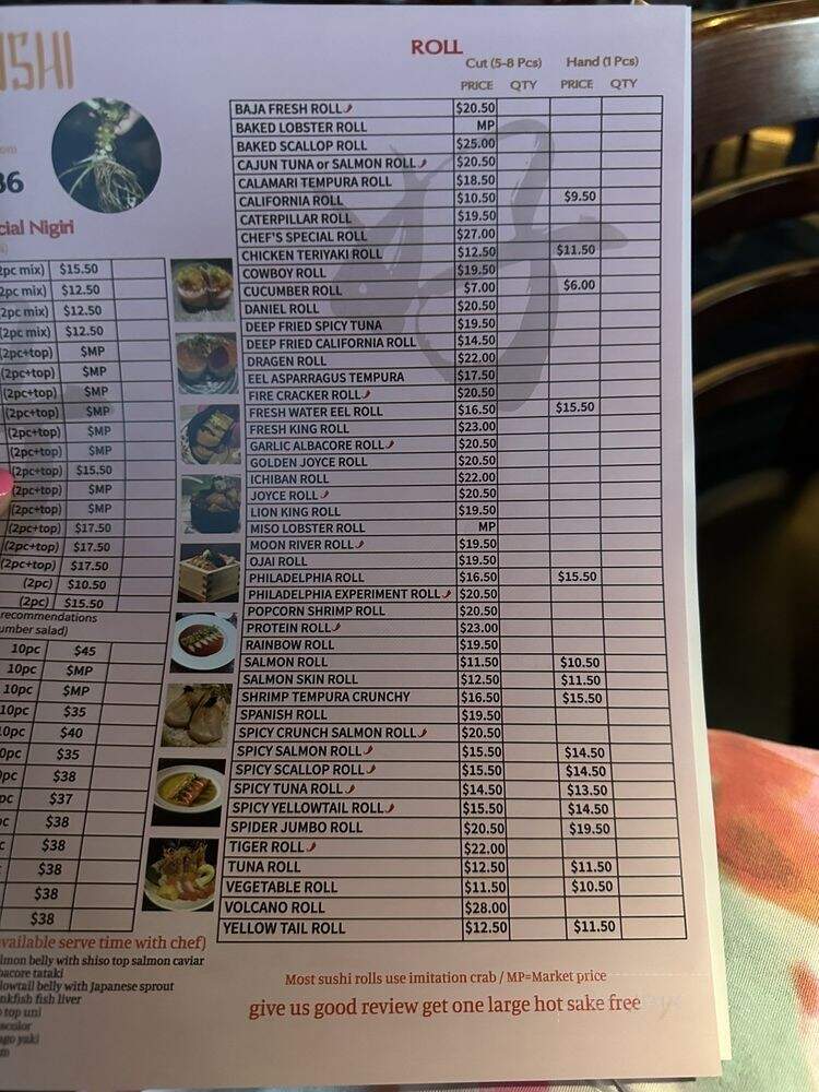 Joyce's Sushi - Rancho Mirage, CA menu_pic