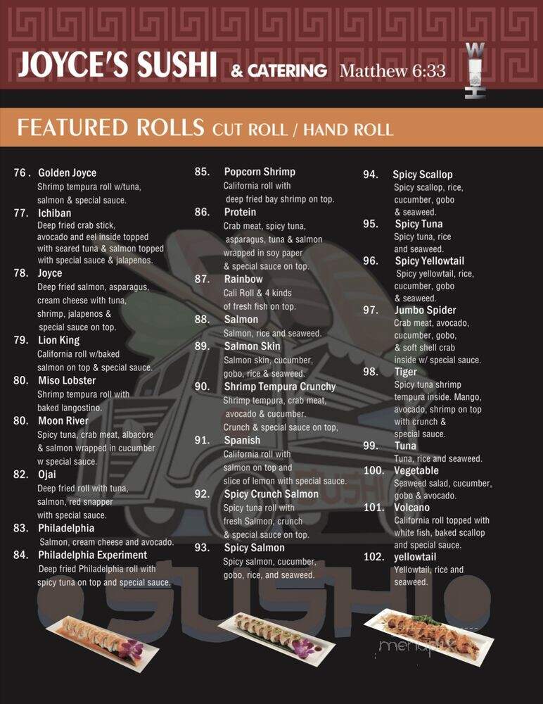 Joyce's Sushi - Rancho Mirage, CA menu_pic