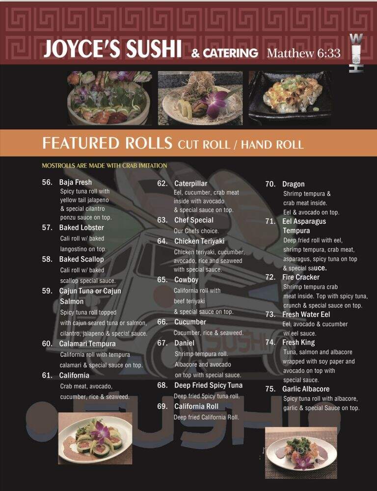 Joyce's Sushi - Rancho Mirage, CA menu_pic