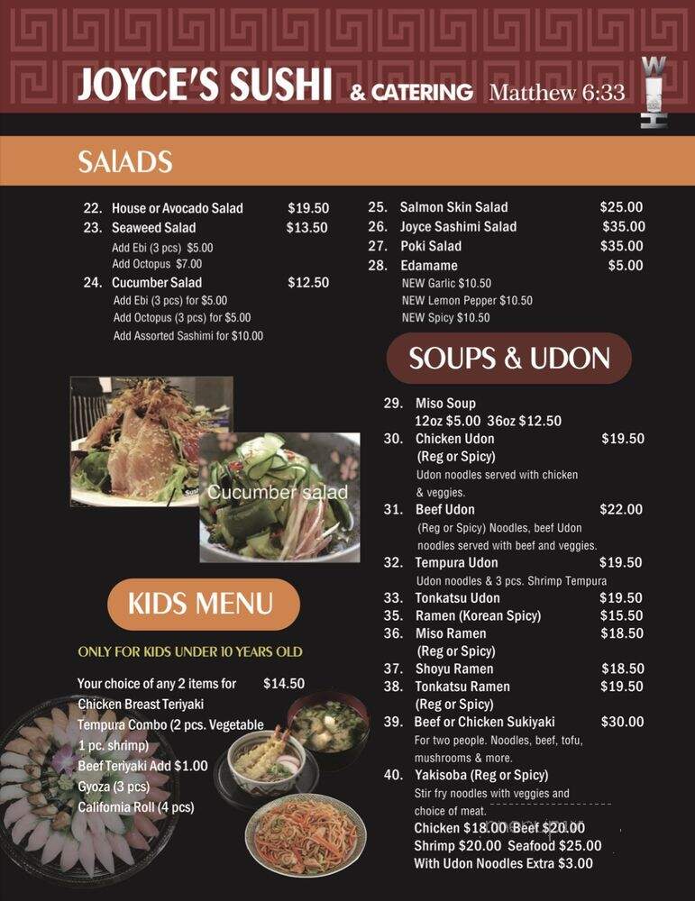 Joyce's Sushi - Rancho Mirage, CA menu_pic