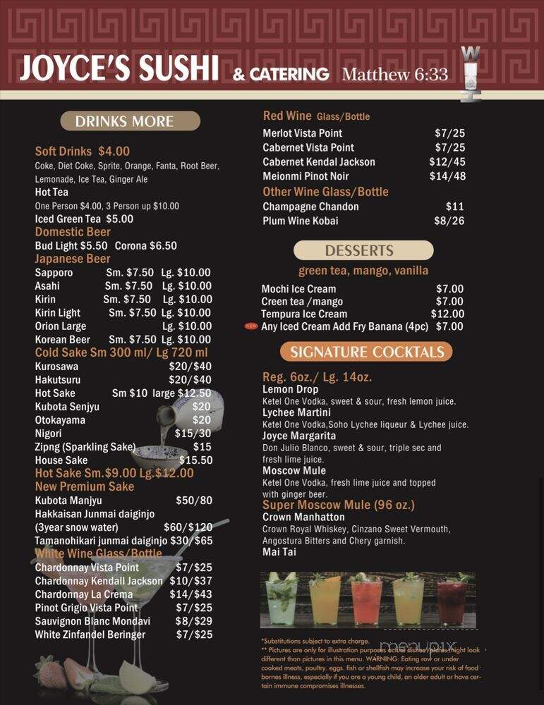 Joyce's Sushi - Rancho Mirage, CA menu_pic