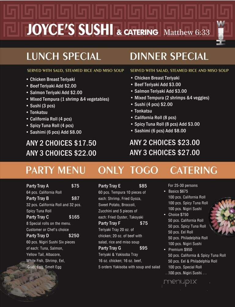 Joyce's Sushi - Rancho Mirage, CA menu_pic