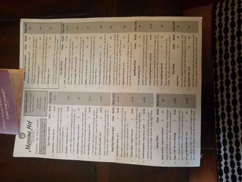 Messina Hof Grapevine Winery - Grapevine, TX menu_pic