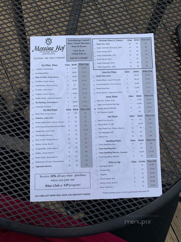 Messina Hof Grapevine Winery - Grapevine, TX menu_pic