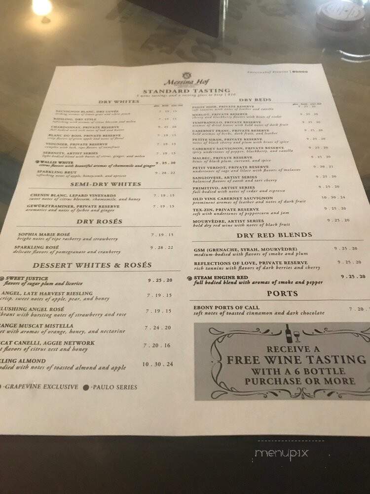 Messina Hof Grapevine Winery - Grapevine, TX menu_pic