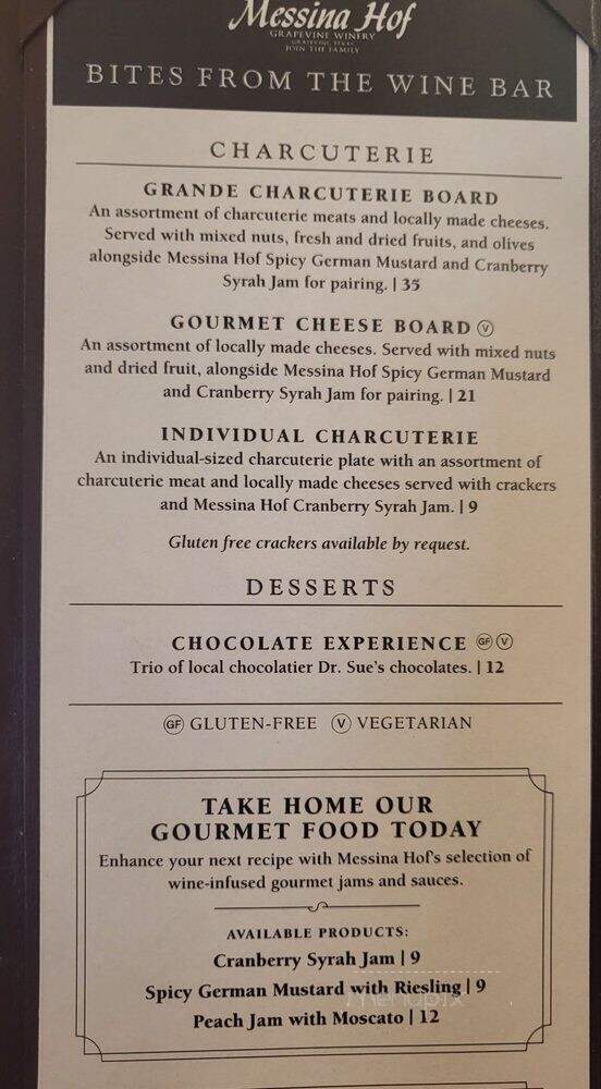 Messina Hof Grapevine Winery - Grapevine, TX menu_pic