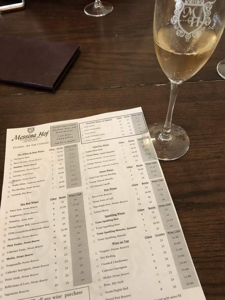 Messina Hof Grapevine Winery - Grapevine, TX menu_pic