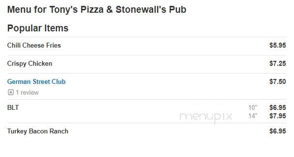 Tony's Pizza & Stonewall's Pub - Shepherdstown, WV