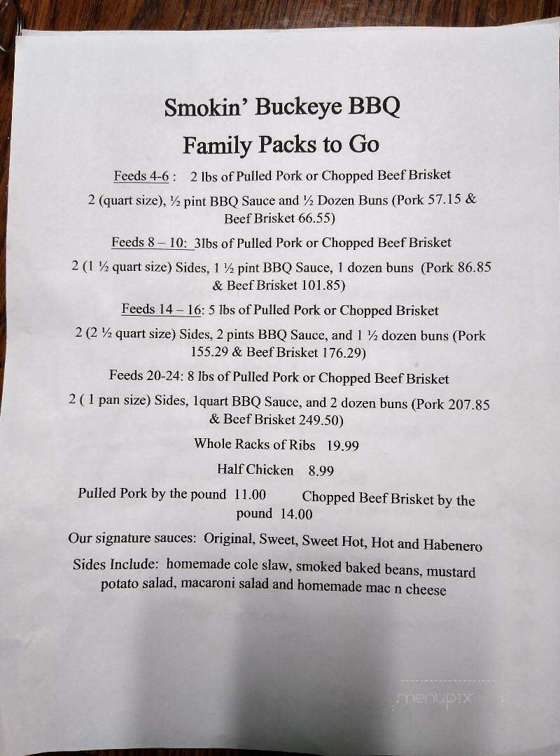 Smokin' Buckeye BBQ - Carey, OH menu_pic