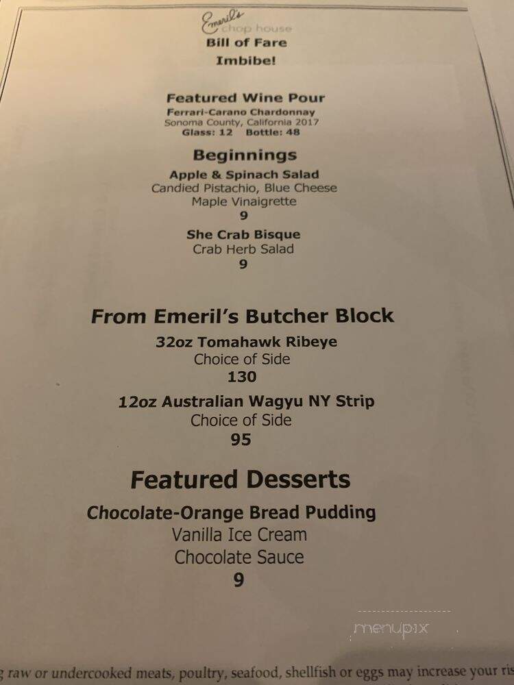 Emeril's Chop House - Bethlehem, PA menu_pic