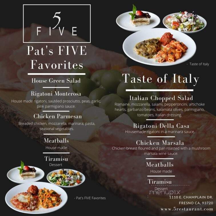 Five Restaurant - Fresno, CA menu_pic