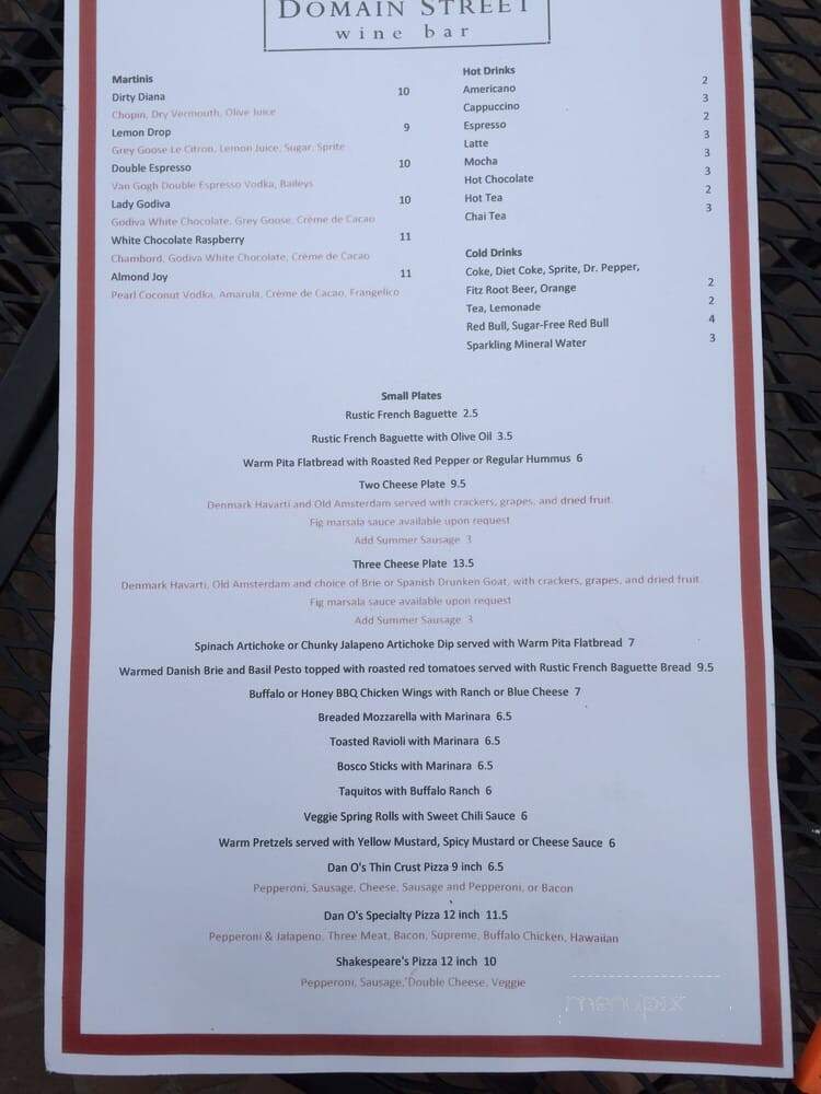 Domain Street Wine Bar - St Charles, MO menu_pic