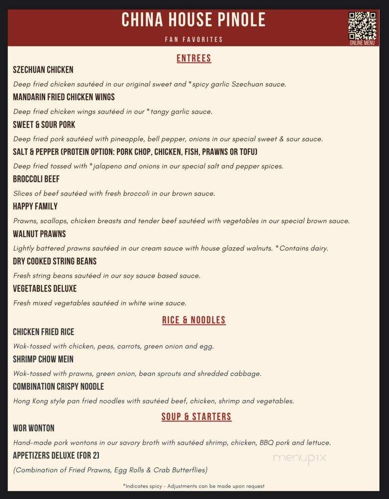 China House Restaurant - Pinole, CA menu_pic