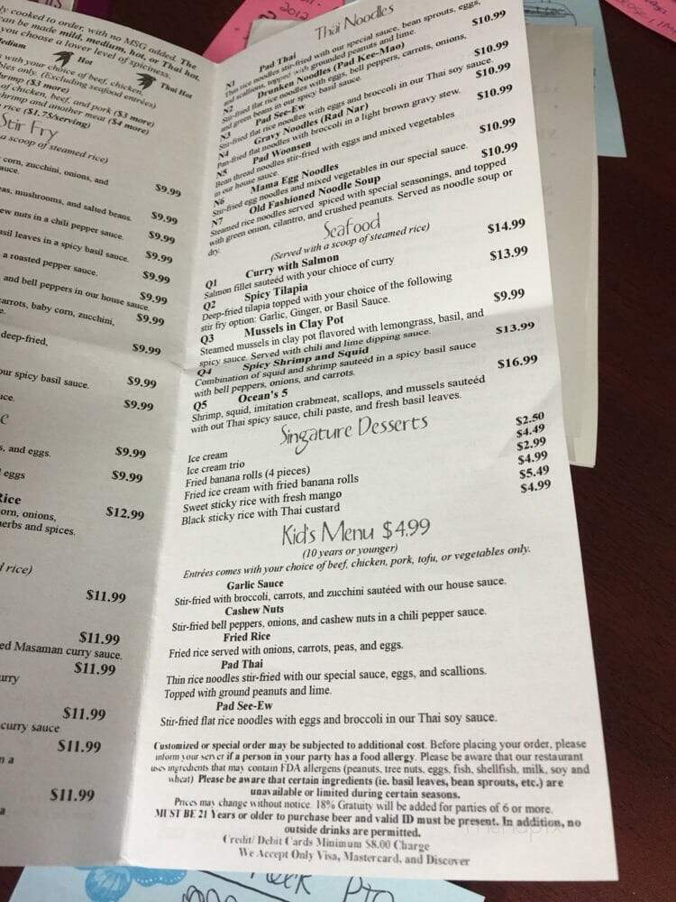 Thai Basil - Sevierville, TN menu_pic
