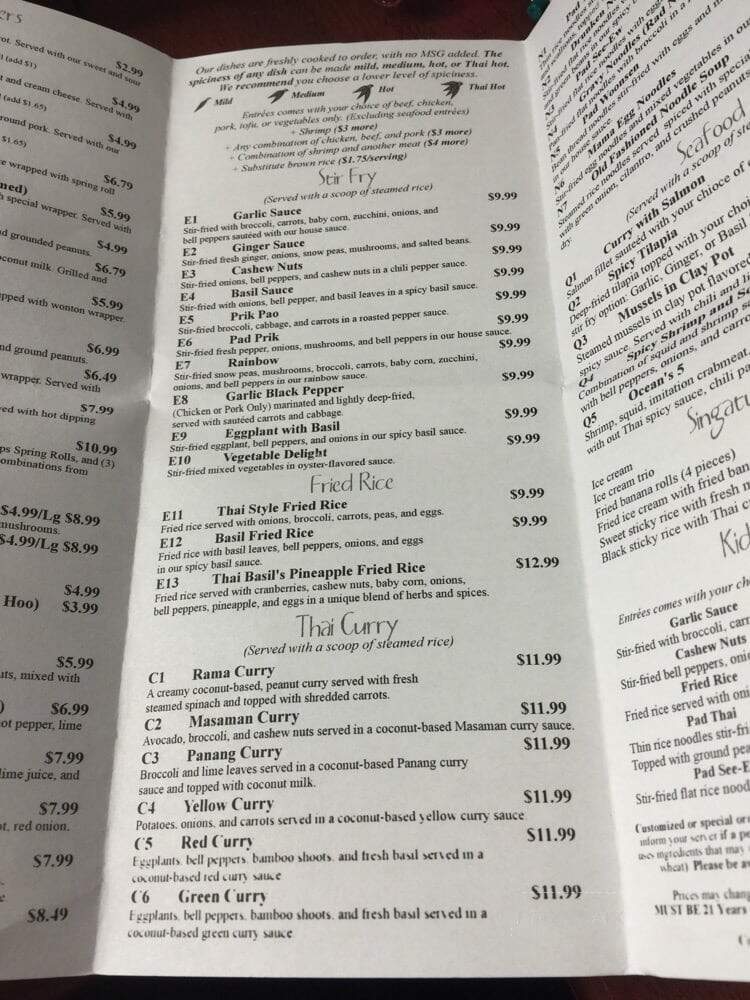 Thai Basil - Sevierville, TN menu_pic
