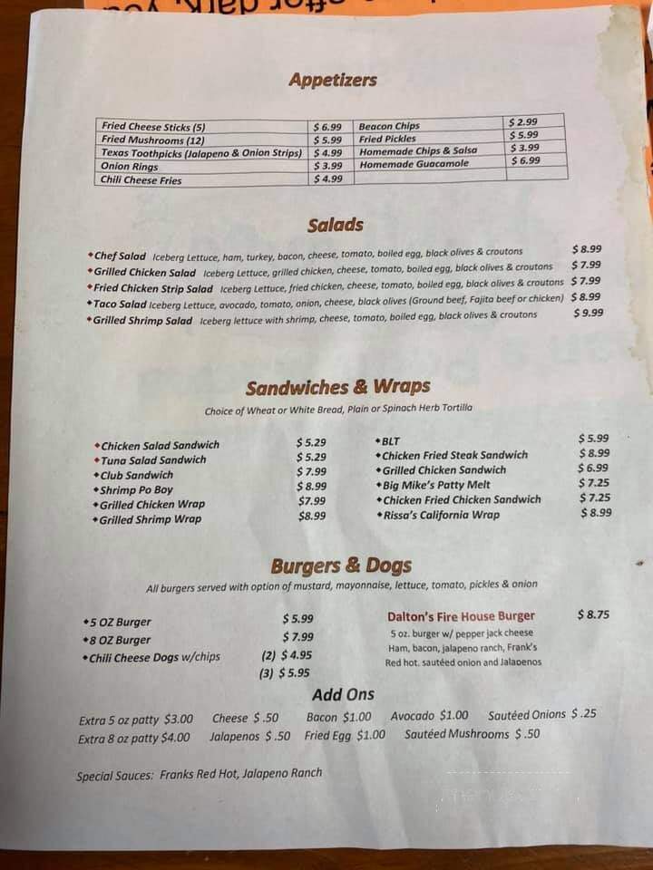 Fisherman's Point Marina - Streetman, TX menu_pic