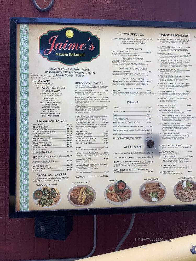 Jaime's Mexican Restaurant - San Antonio, TX menu_pic