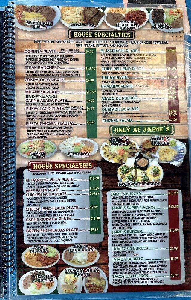 Jaime's Mexican Restaurant - San Antonio, TX menu_pic
