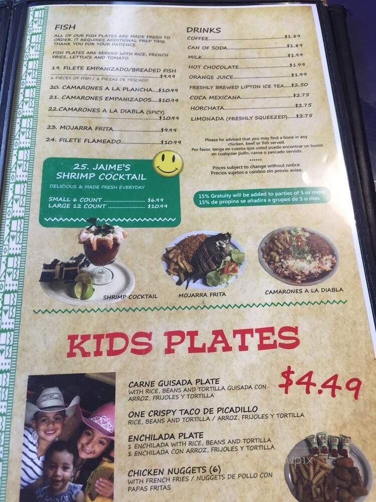 Jaime's Mexican Restaurant - San Antonio, TX menu_pic
