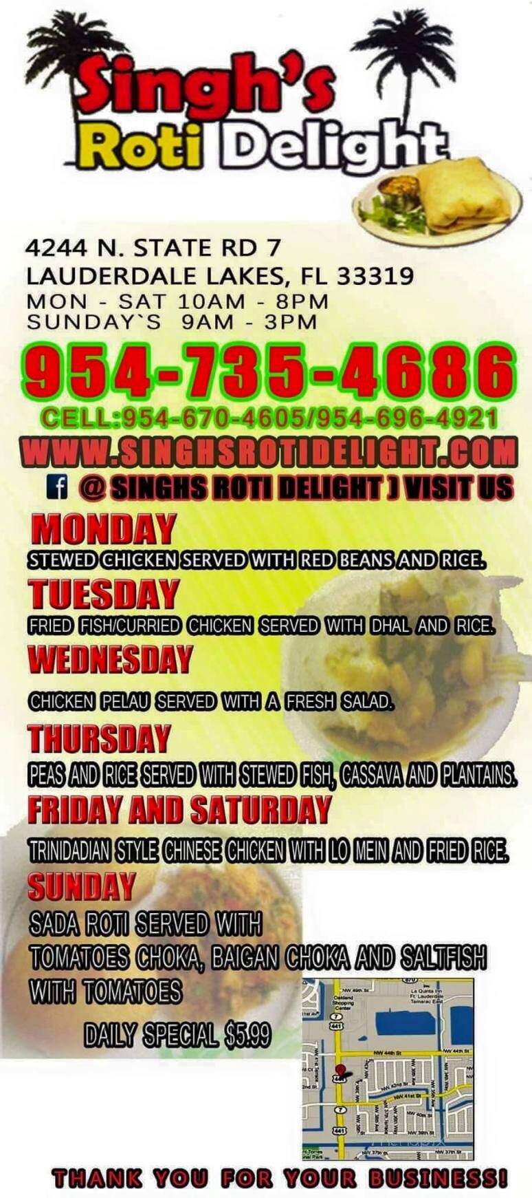 Singh's Roti Delight - Lauderdale Lakes, FL menu_pic