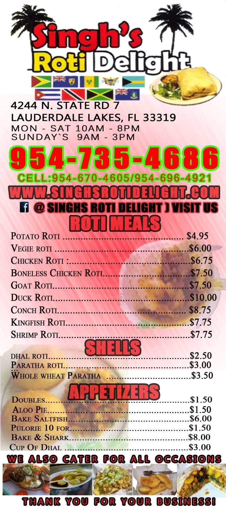 Singh's Roti Delight - Lauderdale Lakes, FL menu_pic